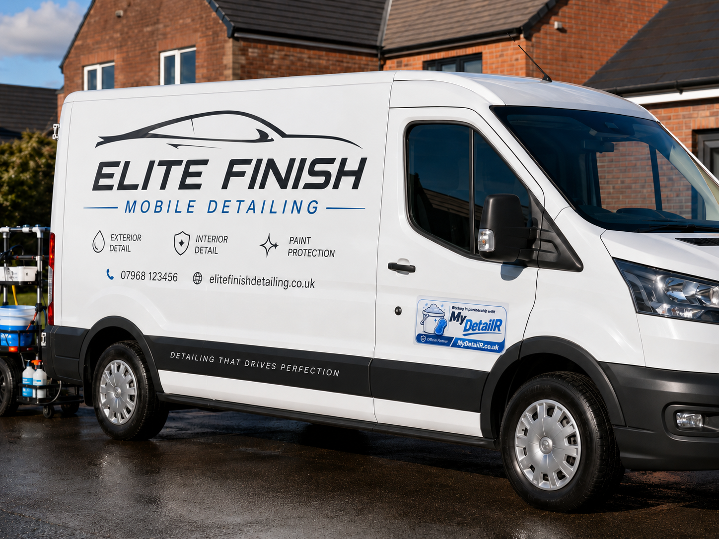 Independent mobile detailing van showing a small My DetailR partnership sticker
